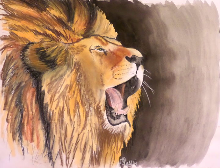 Dessin intitulée "LION" par Christophe Rinaldi, Œuvre d'art originale, Pastel