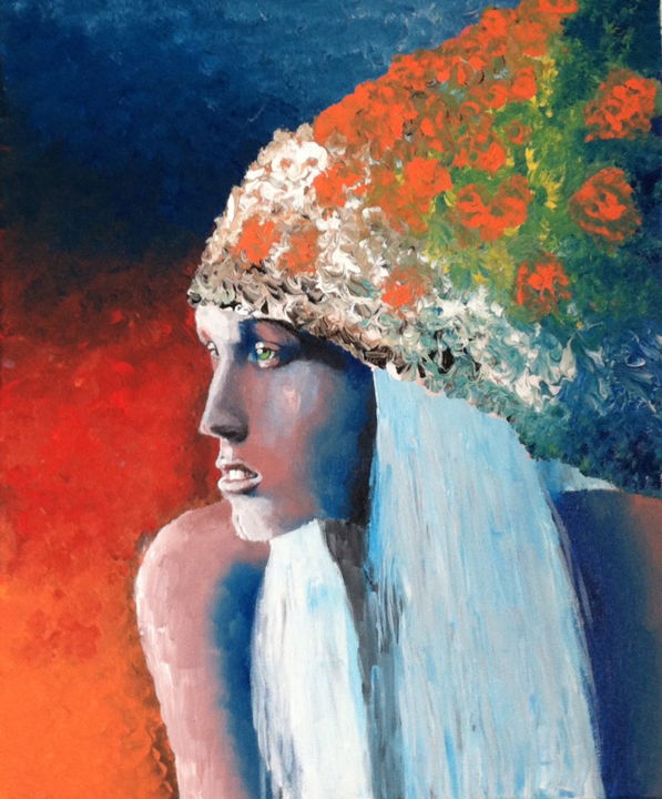 Painting titled "the spring girl" by Christophe Rinaldi, Original Artwork, Acrylic