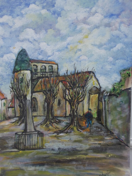 Painting titled "place du village d'…" by Christophe Schaefer, Original Artwork, Acrylic