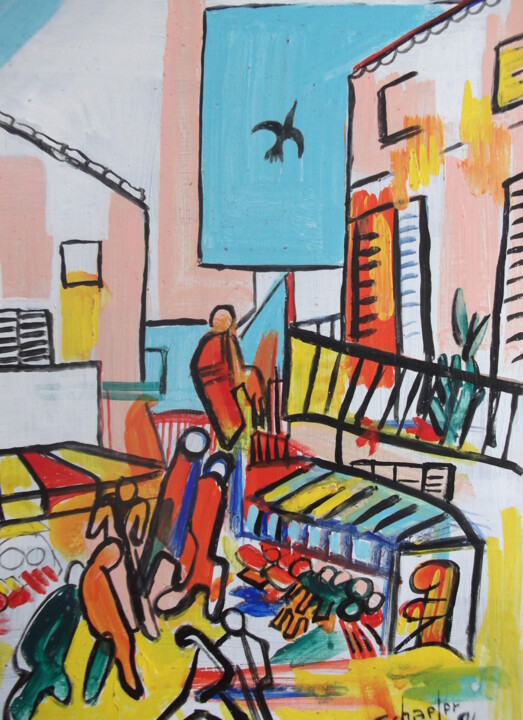 Painting titled "marché l'été a vence" by Christophe Schaefer, Original Artwork, Acrylic
