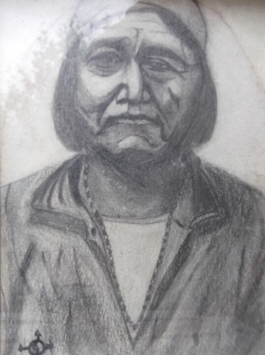 Drawing titled "portrait chef apache" by Christophe Schaefer, Original Artwork, Pencil