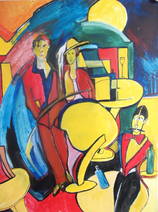 Painting titled "couple au Yellow Ba…" by Christophe Schaefer, Original Artwork, Acrylic