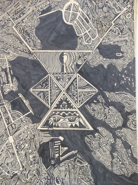 Malerei mit dem Titel "la cité des symboles" von Christophe Schaefer, Original-Kunstwerk, Marker