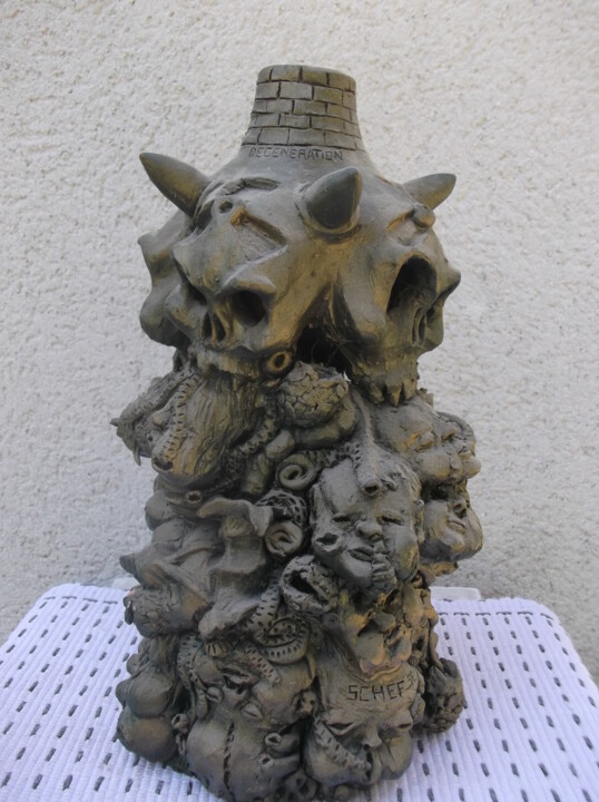 Sculptuur getiteld "dégénération" door Christophe Schaefer, Origineel Kunstwerk, Terra cotta