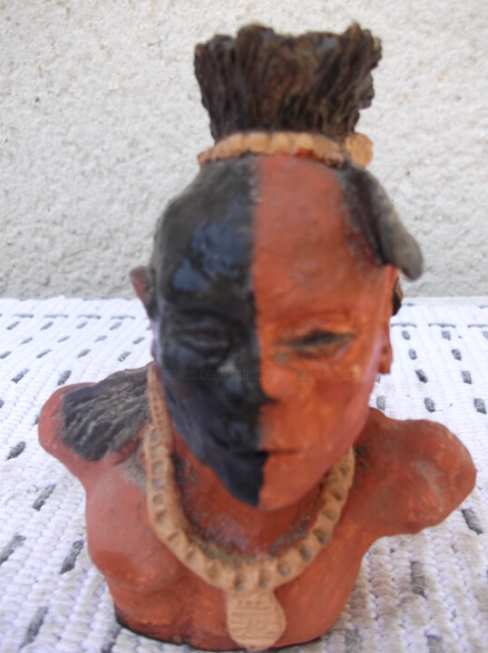 Sculpture intitulée "indien iroquois" par Christophe Schaefer, Œuvre d'art originale, Terre cuite