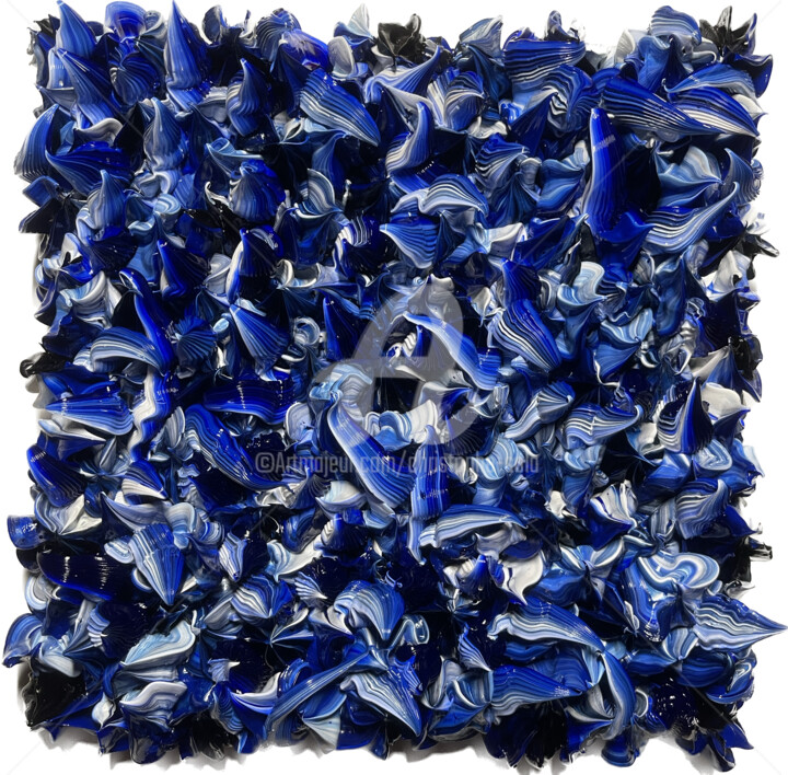 Painting titled "50 shades of... Blu…" by Christophe Sola, Original Artwork, Oil Mounted on Wood Stretcher frame