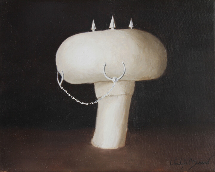 Painting titled "champignon punk" by Christophe Stephan Durand, Original Artwork, Oil Mounted on Wood Stretcher frame