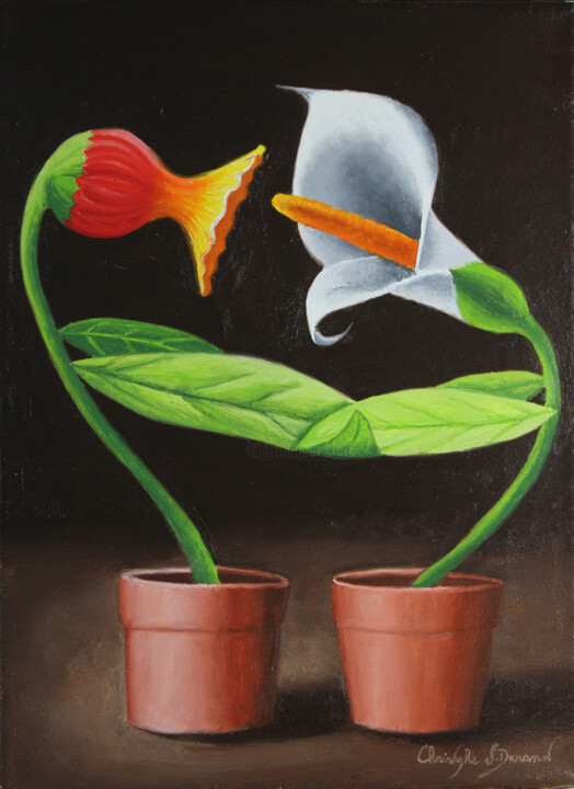 Pintura titulada "histoire de fleurs 2" por Christophe Stephan Durand, Obra de arte original, Oleo Montado en Bastidor de ca…