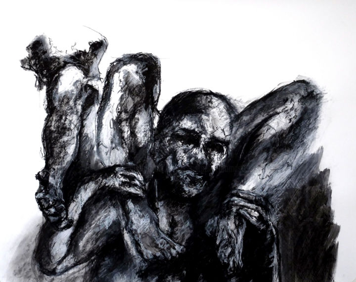 Dessin intitulée "Sur les épaules des…" par Christophe Thomas, Œuvre d'art originale, Crayon