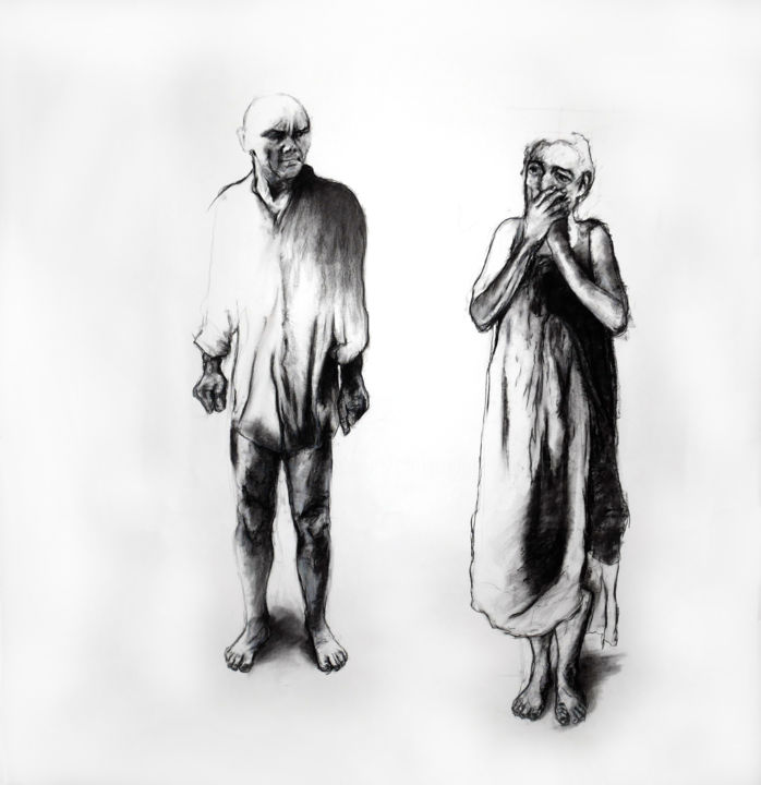 Drawing titled "Mon amour" by Christophe Thomas, Original Art, Charcoal