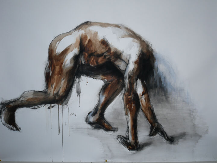 Рисунок под названием "Désertion" - Christophe Thomas, Подлинное произведение искусства, Древесный уголь