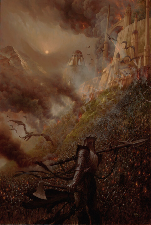 Painting titled "The Fall Of Loth" by Christophe Vacher, Original Artwork, Oil