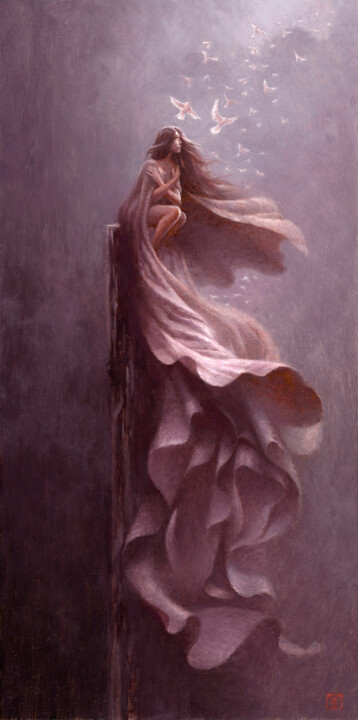 Painting titled "Glimmer Of Hope" by Christophe Vacher, Original Artwork, Oil