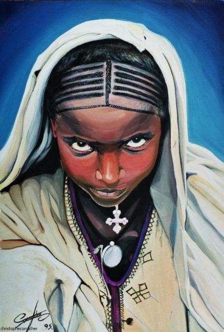 Painting titled "chrétienne d'afrique" by Christophe Corrocher, Original Artwork
