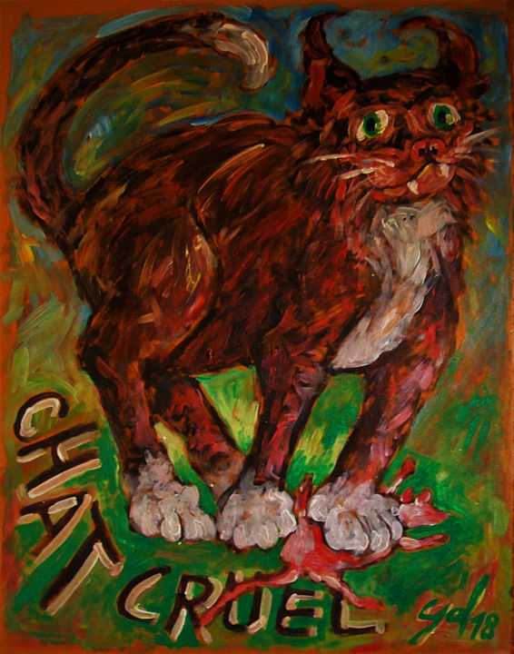 Painting titled "Chat cruel" by Christophe Gol, Original Artwork, Acrylic