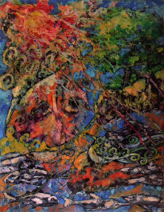 Pittura intitolato "Le Phoenix" da Christophe Gol, Opera d'arte originale, Acrilico