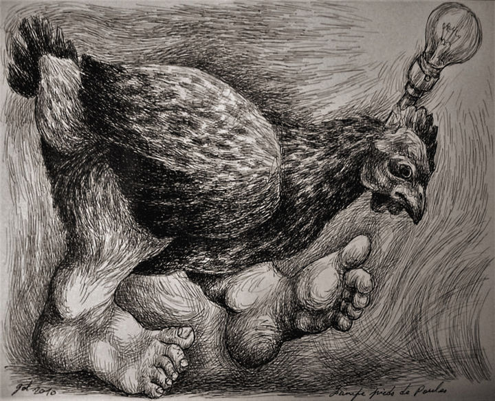 Rysunek zatytułowany „Lampe pieds de poul…” autorstwa Christophe Gol, Oryginalna praca, Długopis