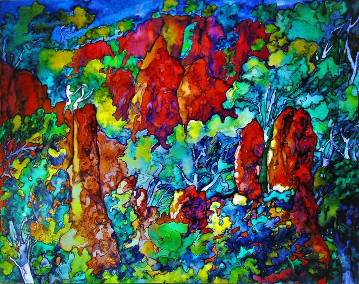 Schilderij getiteld "Couleurs Estérel" door Christophe Gol, Origineel Kunstwerk, Inkt