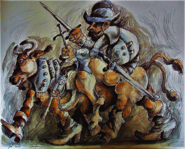 Tekening getiteld "Conquistador" door Christophe Gol, Origineel Kunstwerk, Inkt