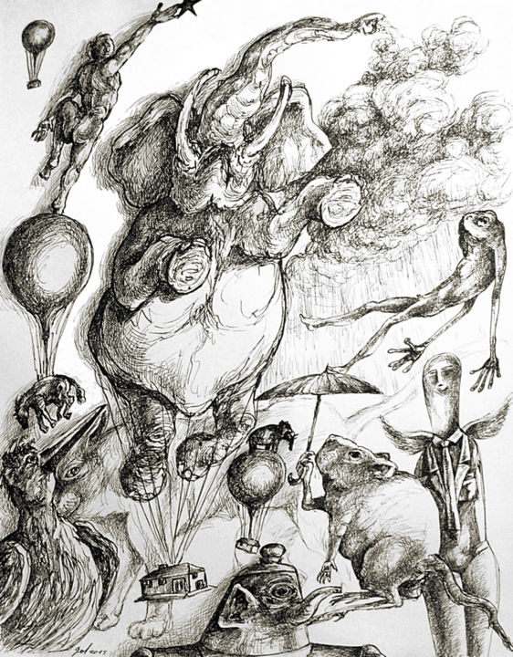 Drawing titled "Un rêve" by Christophe Gol, Original Artwork, Ink
