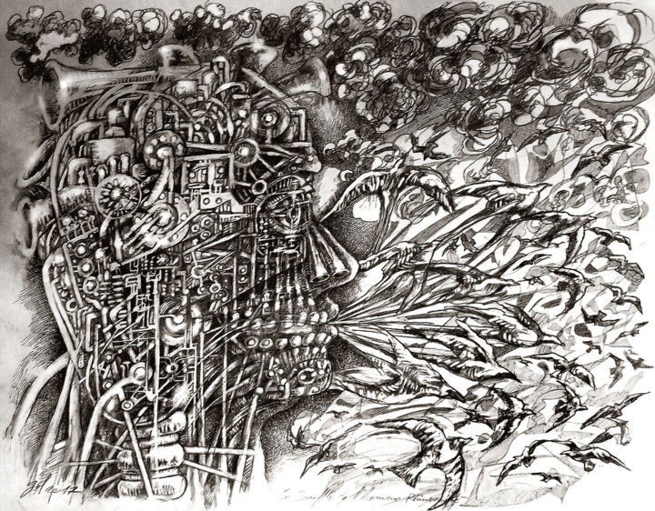 「Le souffle de l'hom…」というタイトルの描画 Christophe Golによって, オリジナルのアートワーク, インク