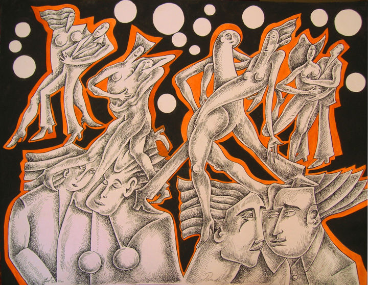 Schilderij getiteld "Danse1" door Christophe Gol, Origineel Kunstwerk, Inkt
