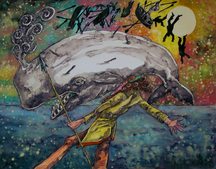 Malarstwo zatytułowany „Moby Dick1” autorstwa Christophe Gol, Oryginalna praca, Gwasz