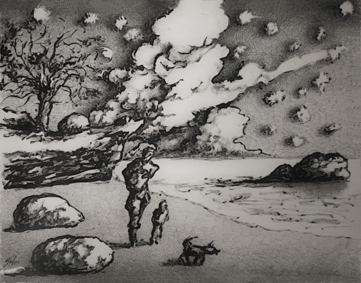 Desenho intitulada "Les grandes découve…" por Christophe Gol, Obras de arte originais, Tinta