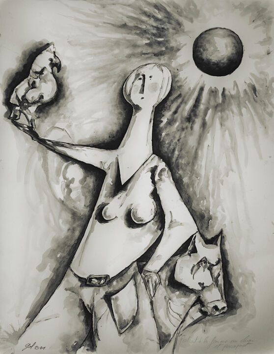 Disegno intitolato "Portrait de la femm…" da Christophe Gol, Opera d'arte originale, Inchiostro