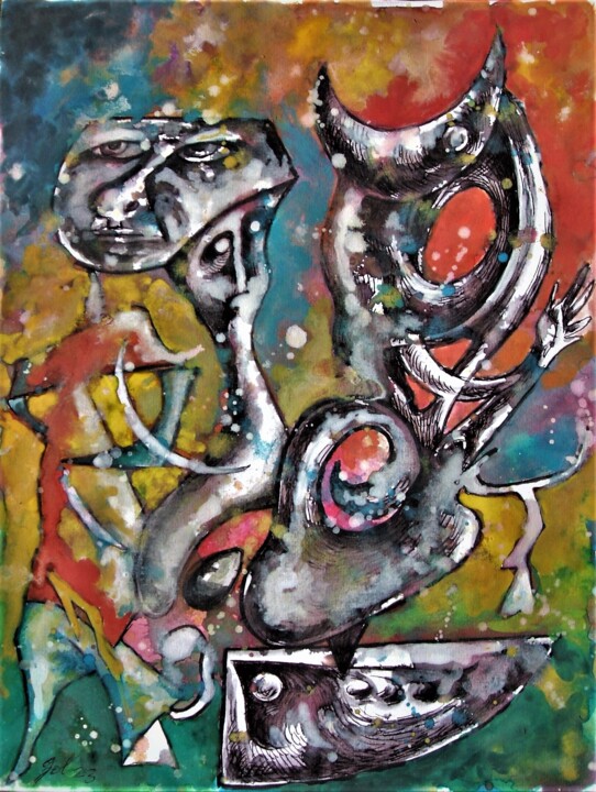 Painting titled "Débatteurs" by Christophe Gol, Original Artwork, Acrylic