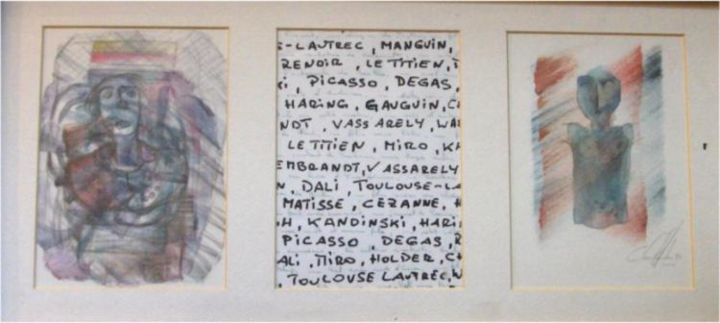 Pintura intitulada "trilogie avec texte" por Christophe Gremaud, Obras de arte originais, Aquarela