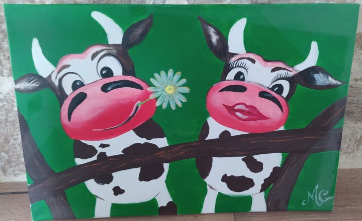 Peinture intitulée "vaches" par Marion Christophe, Œuvre d'art originale, Acrylique