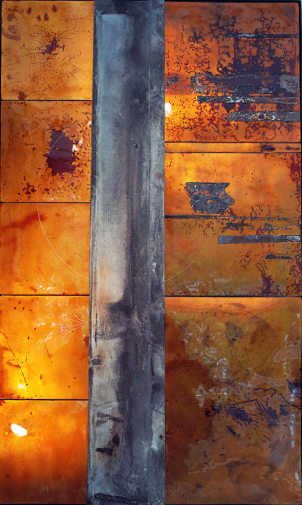 Painting titled "MARS" by Christophe Mirande, Original Artwork, Enamel Mounted on Wood Panel