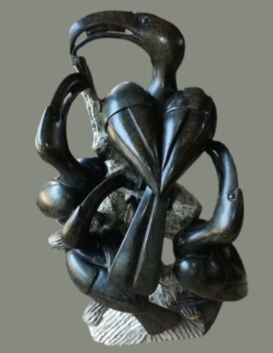 Sculpture titled "Hornbill Birds" by Christopher Makamba, Original Artwork, Stone