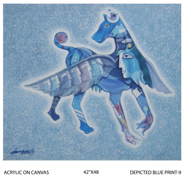 Pintura titulada "depicted-blue-print…" por Christopher Perto, Obra de arte original