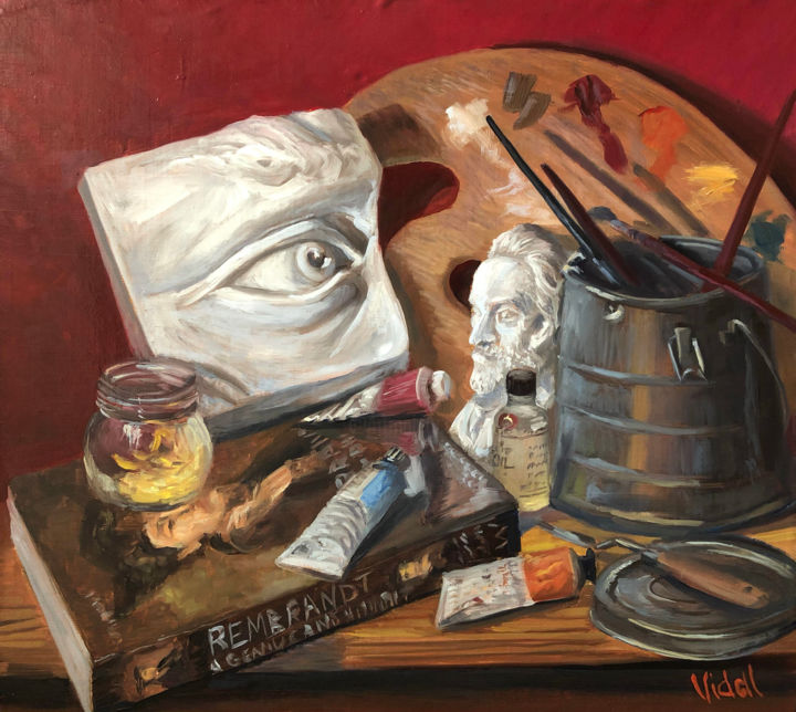Painting titled "At the Art Atelier…" by Christopher Vidal, Original Art, Oil