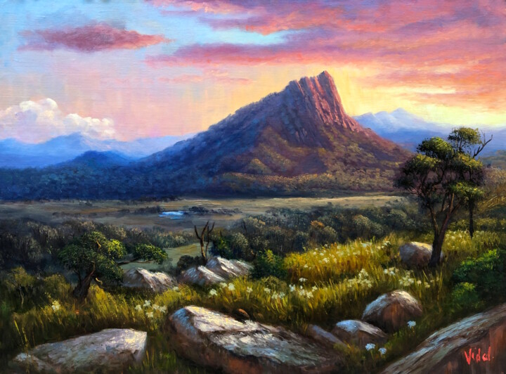 Peinture intitulée "Warm Light on Mt Ab…" par Christopher Vidal, Œuvre d'art originale, Huile