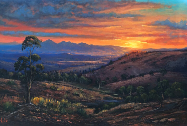 Painting titled "A sunset view on th…" by Christopher Vidal, Original Artwork, Oil
