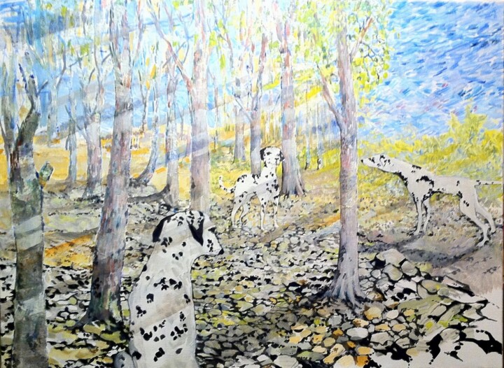 Painting titled "Spot the Dogs" by Christopher Walker, Original Artwork, Oil