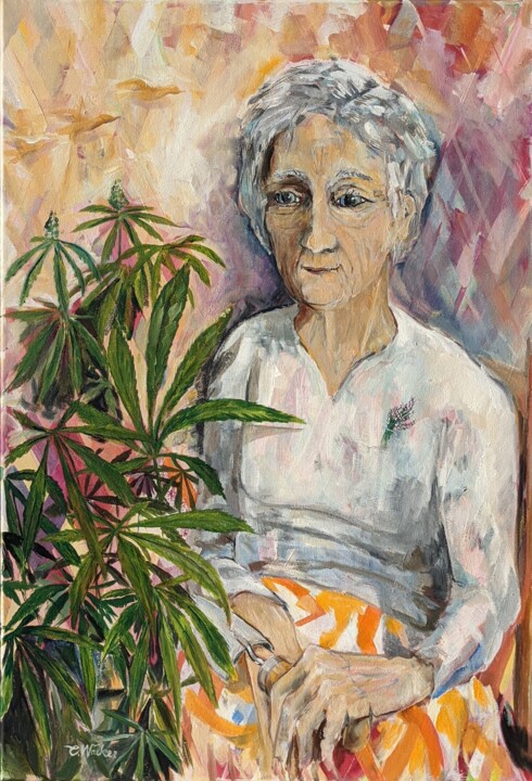 Painting titled "Granny is the Garde…" by Christopher Walker, Original Artwork, Oil Mounted on Wood Stretcher frame