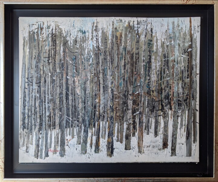 Painting titled "Winter Standing" by Christopher Walker, Original Artwork, Oil Mounted on Wood Panel