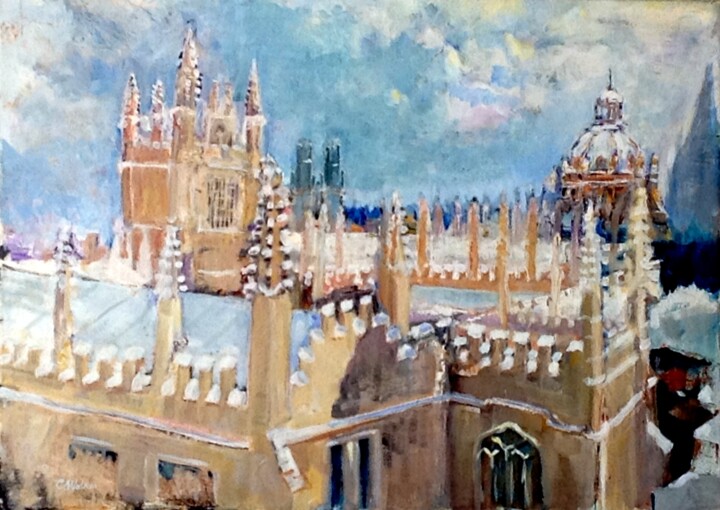 Painting titled "Snowy Oxford" by Christopher Walker, Original Artwork, Oil
