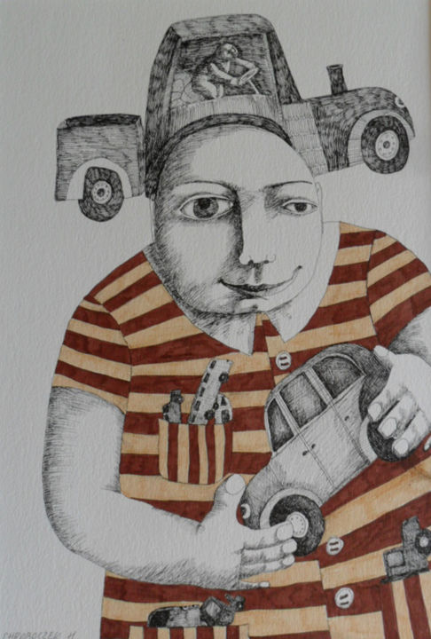 Drawing titled "2-le-petit-mecanici…" by Hanna Chroboczek, Original Artwork