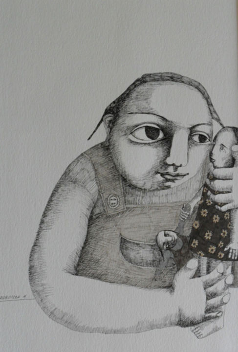 Dibujo titulada "3-la-poupee-20-x-30…" por Hanna Chroboczek, Obra de arte original