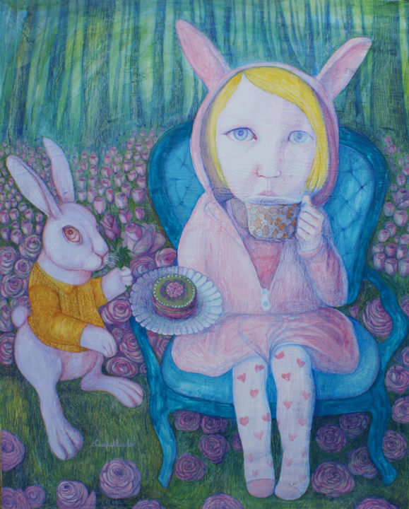 Картина под названием "alice aux pays des…" - Hanna Chroboczek, Подлинное произведение искусства, Акрил