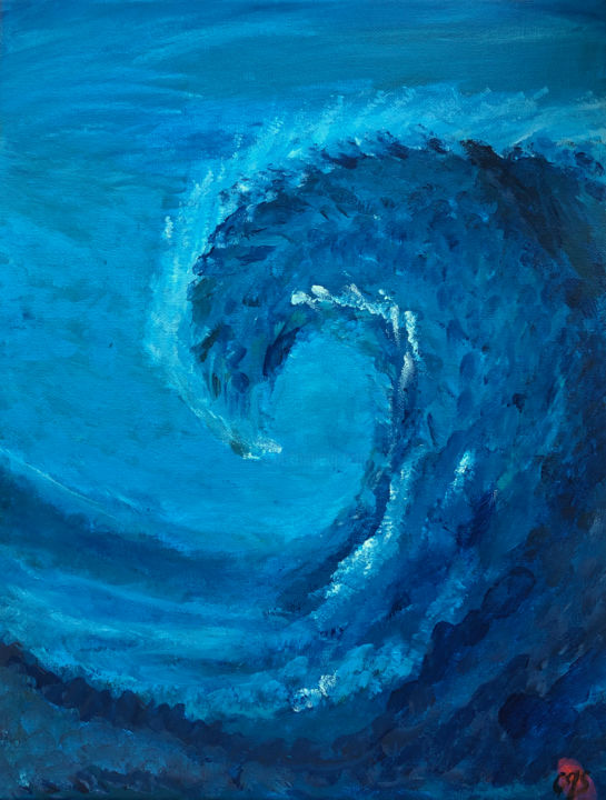 Painting titled "Wave" by Chromashi, Original Artwork, Acrylic Mounted on Wood Stretcher frame