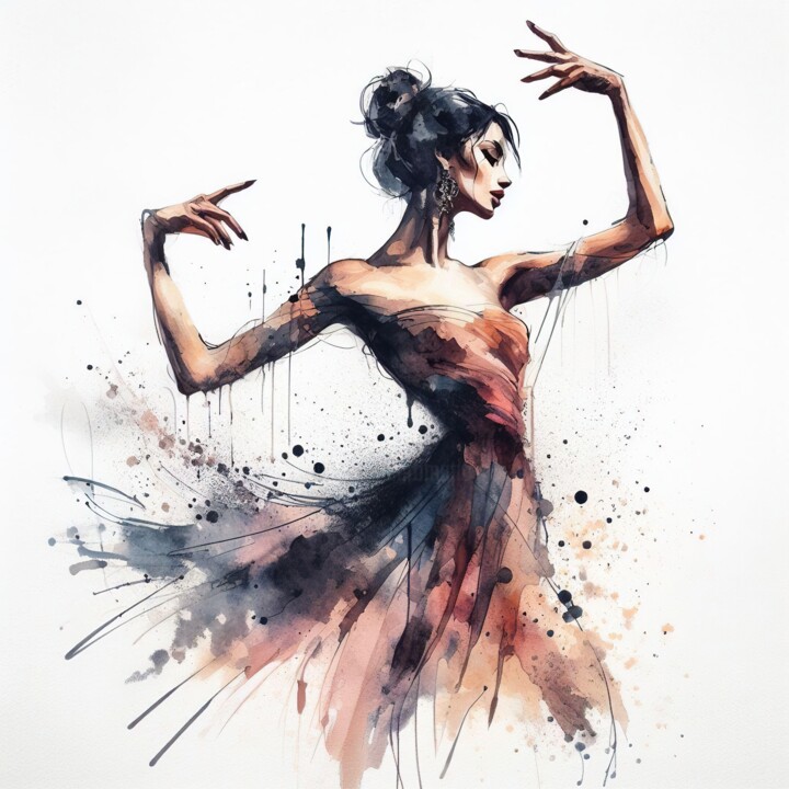 Digitale Kunst getiteld "Watercolor Ballet D…" door Chromatic Fusion Studio, Origineel Kunstwerk, Aquarel