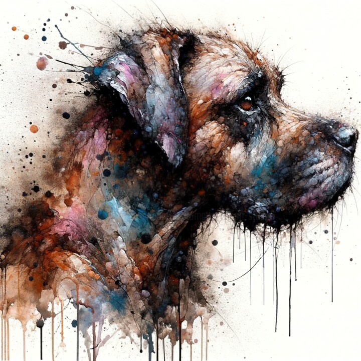 Digitale Kunst getiteld "Powerful Dog" door Chromatic Fusion Studio, Origineel Kunstwerk, Aquarel