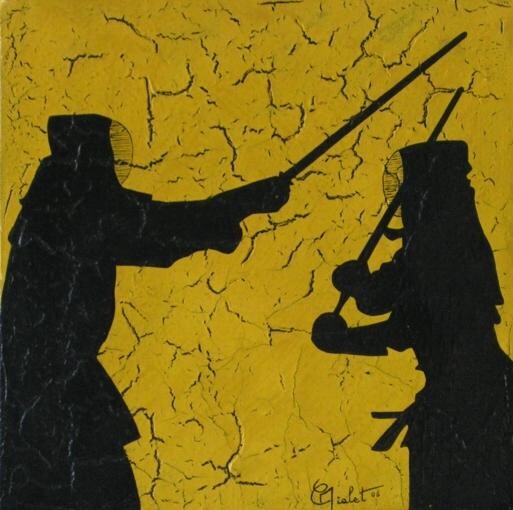 Pittura intitolato "20x20 kendo" da Chrystel Mialet, Opera d'arte originale