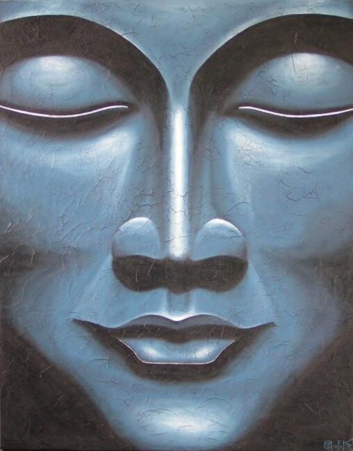 Peinture intitulée "Buddha bleu" par Chrystel Mialet, Œuvre d'art originale